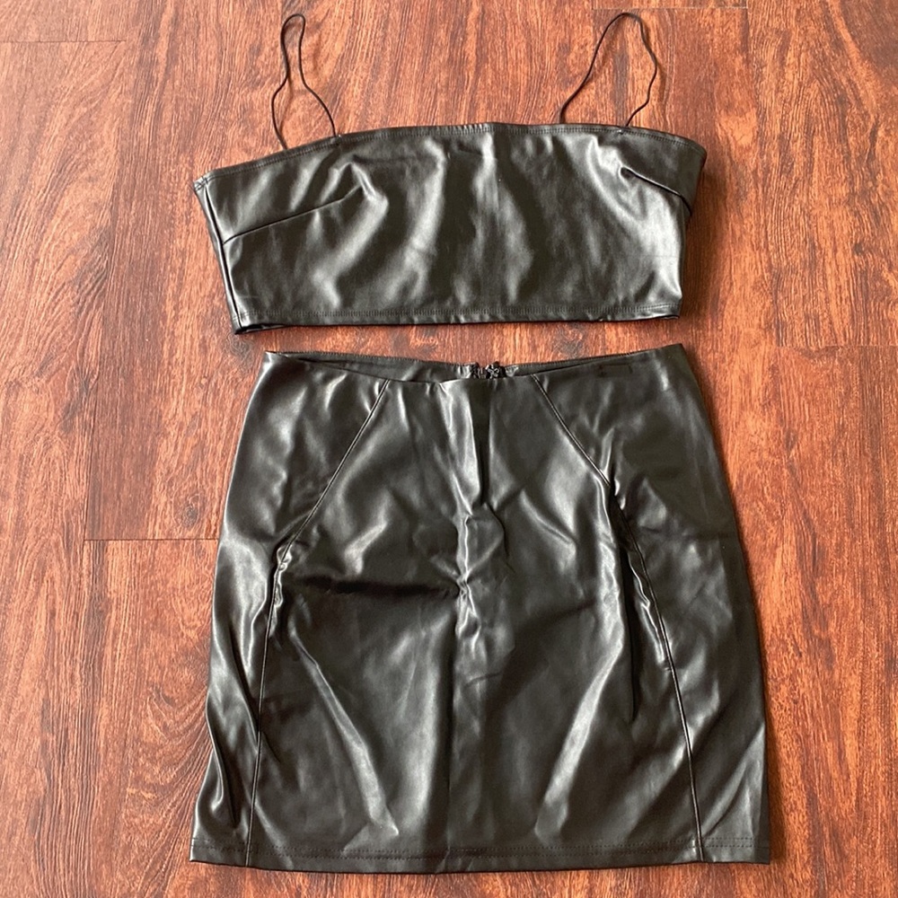 leather set skirt & crop top